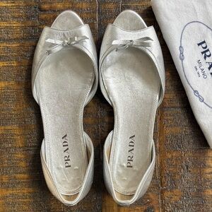 Prada Silver Peep-toe Ballet Flat